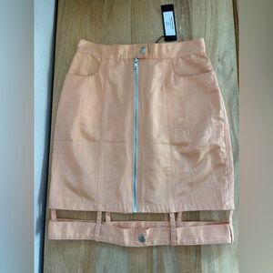 NWT Marna Ro Womens Makala Mini Skirts Cutout Zipper Front Stretch Peach Size XS